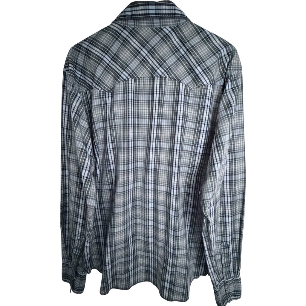 Wrangler Plaid Pearl Snap Western Shirt Mens XL Green Blue