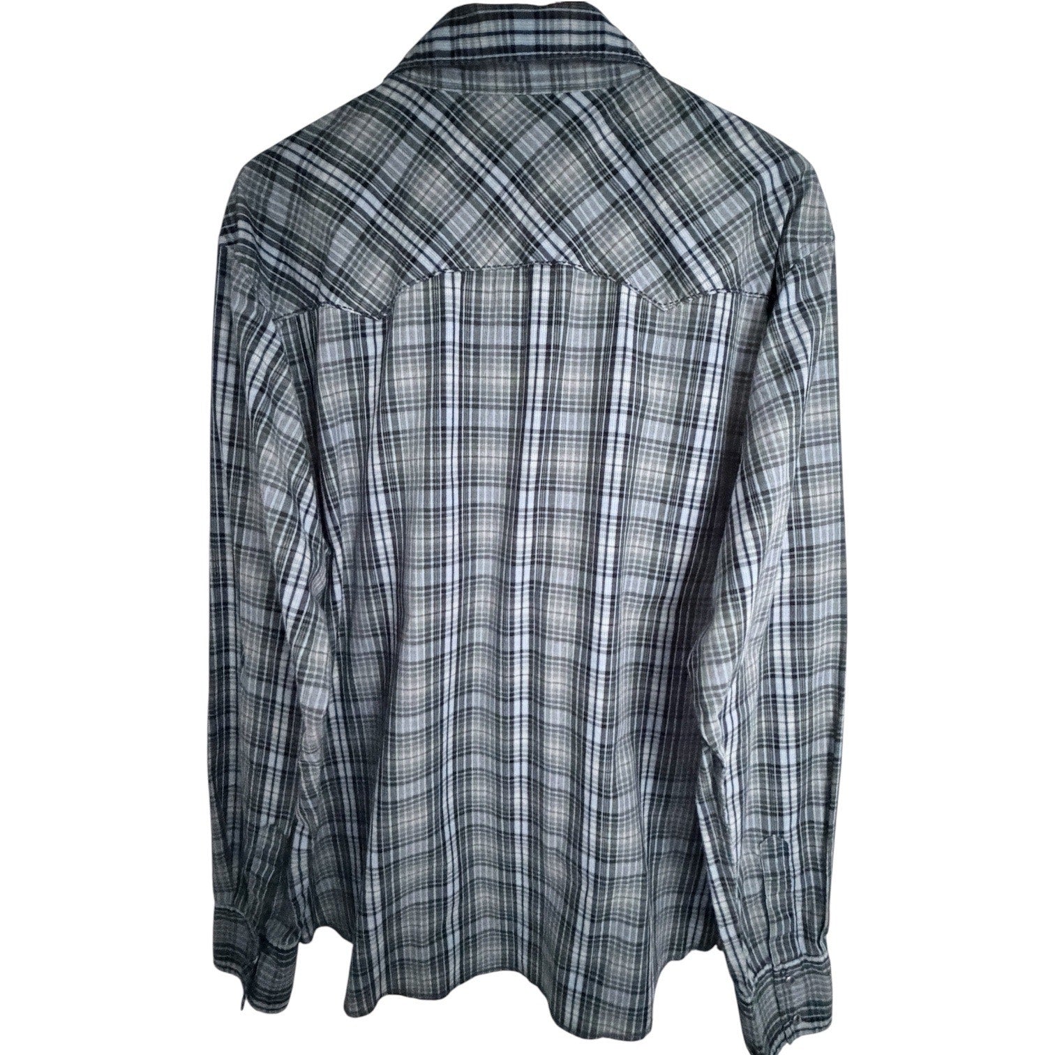 Wrangler Plaid Pearl Snap Western Shirt Mens XL Green Blue