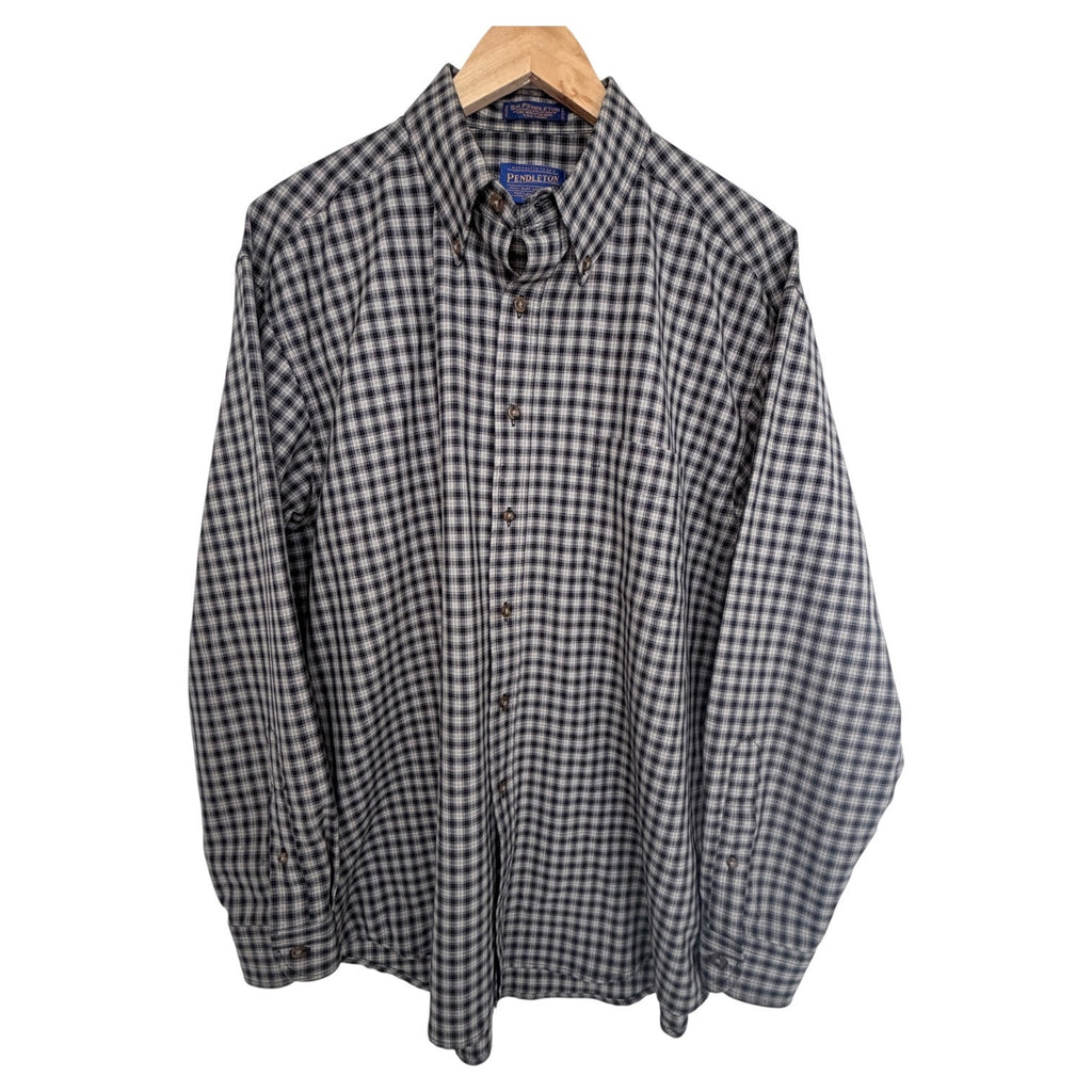 Pendleton Sir Pendleton Wool Button Down Shirt Mens Large Gray Plaid Long Sleeve