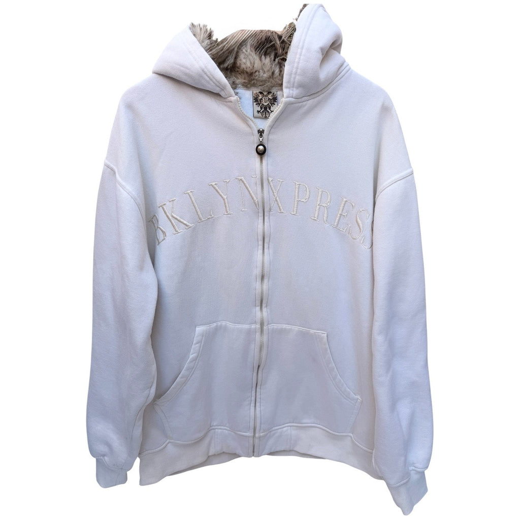Brooklyn Express Sherpa Lined Hoodie Womens Large White Full Zip Fur Lined