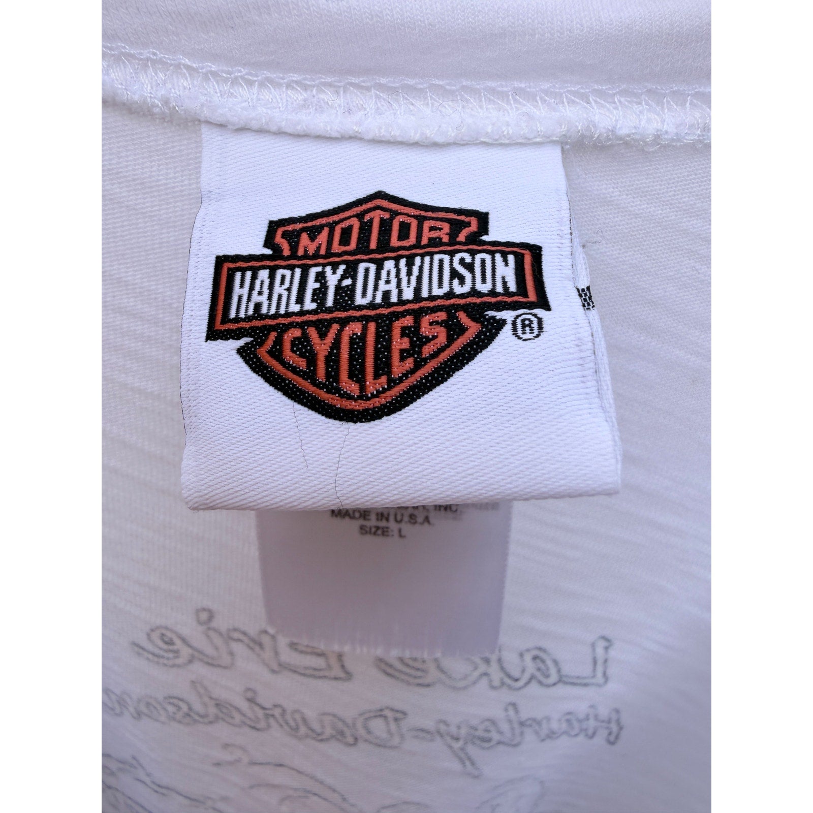 Harley Davidson Womens T Shirt Large White Lake Erie Akron Ohio Graphic Tee