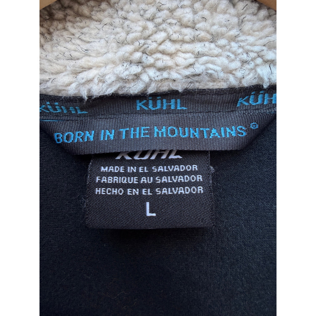 KUHL Sherpa Lined Fleece Jacket Mens Large Black Brown Outdoor Full Zip Coat