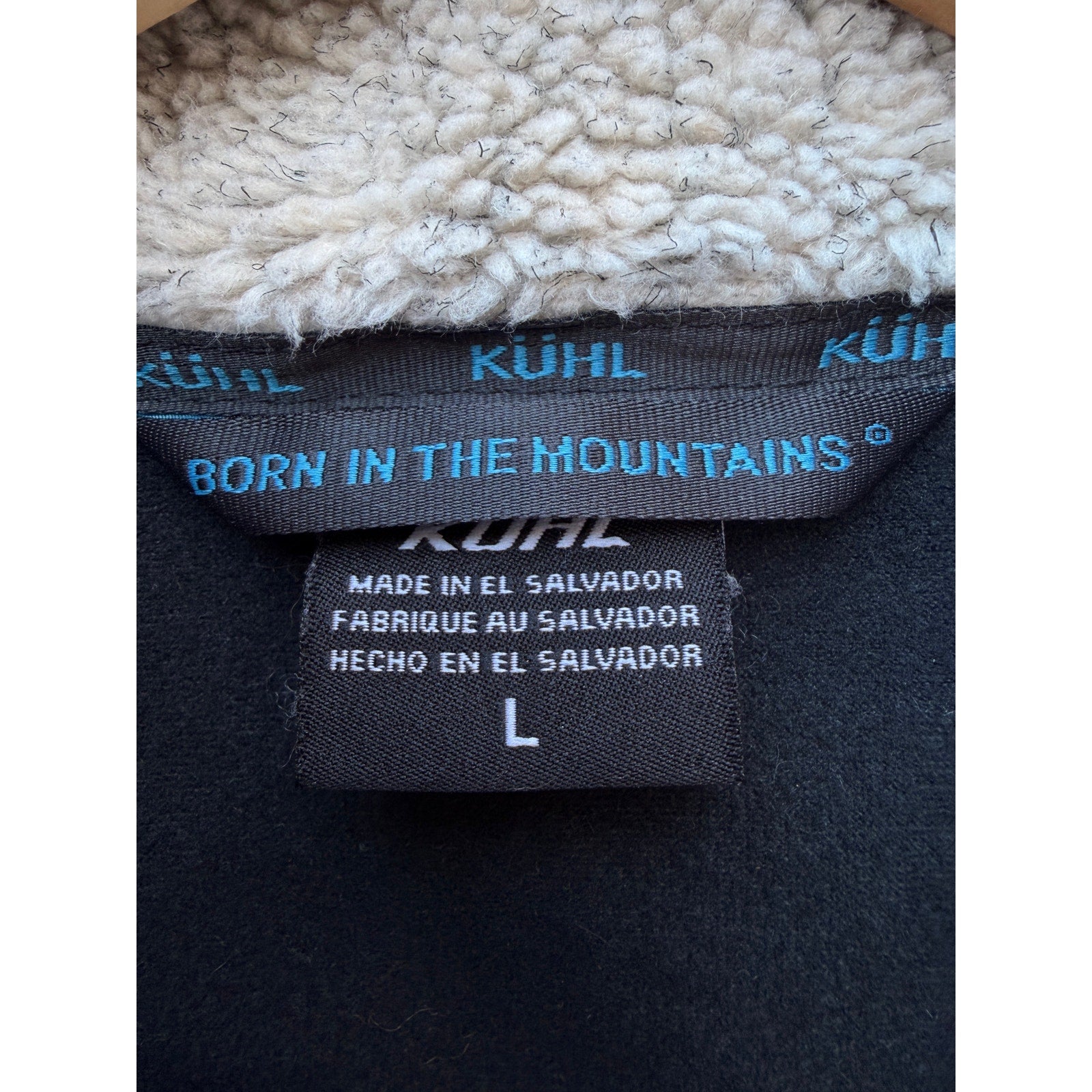 KUHL Sherpa Lined Fleece Jacket Mens Large Black Brown Outdoor Full Zip Coat