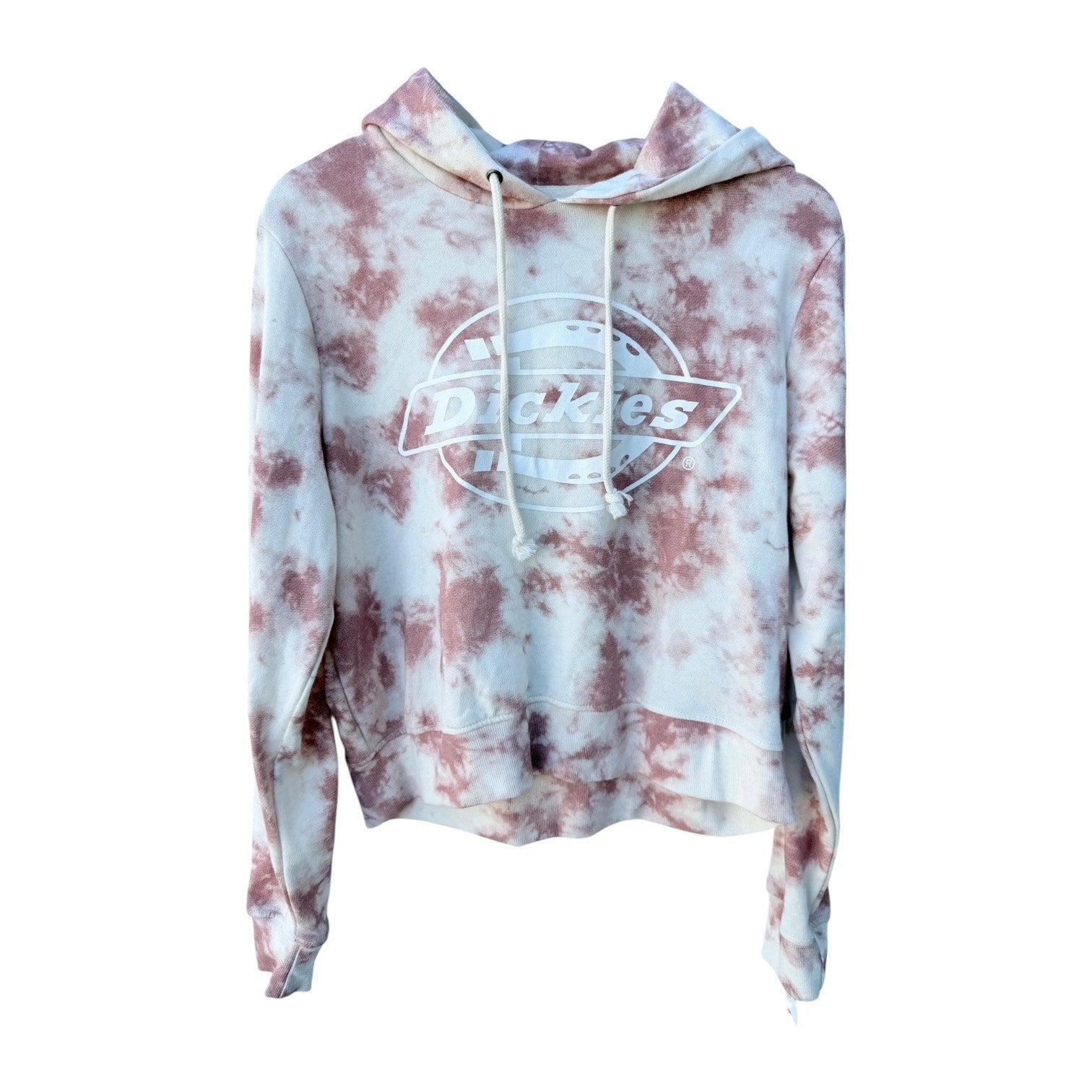 Dickies Tie Dye Hoodie Womens L White Pink Logo Pullover Streetwear Sweatshirt