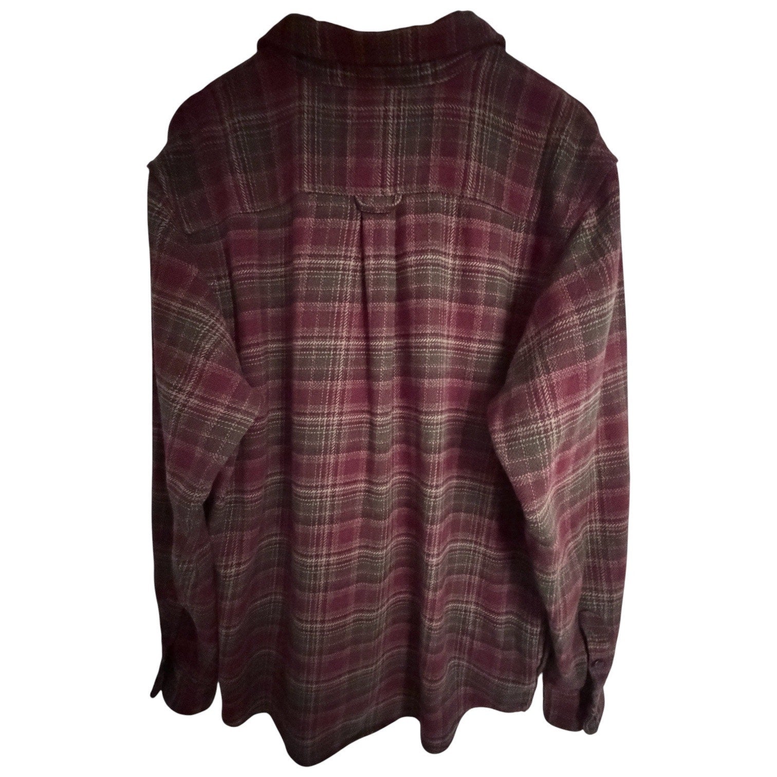 Orvis Plaid Heavyweight Flannel Shirt Mens Large Burgundy Brown Button Up