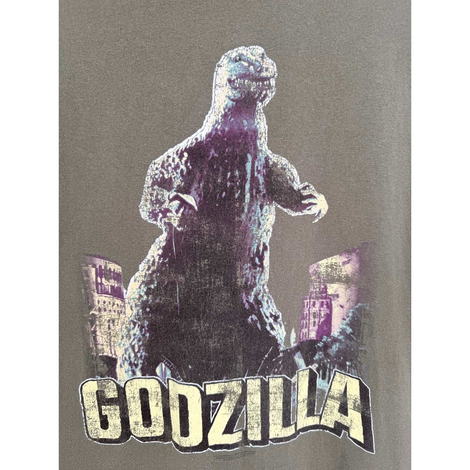 Godzilla Graphic T Shirt Mens XL Olive Green Monster Movie Tee