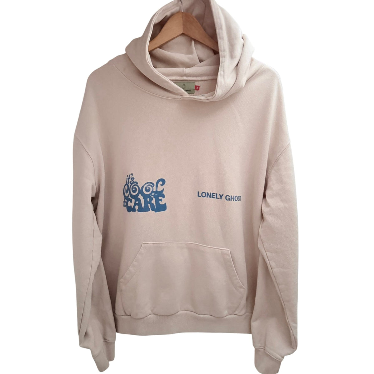 Lonely Ghost Men's Beige Fleece Oversized Hooded Hoodie — front view