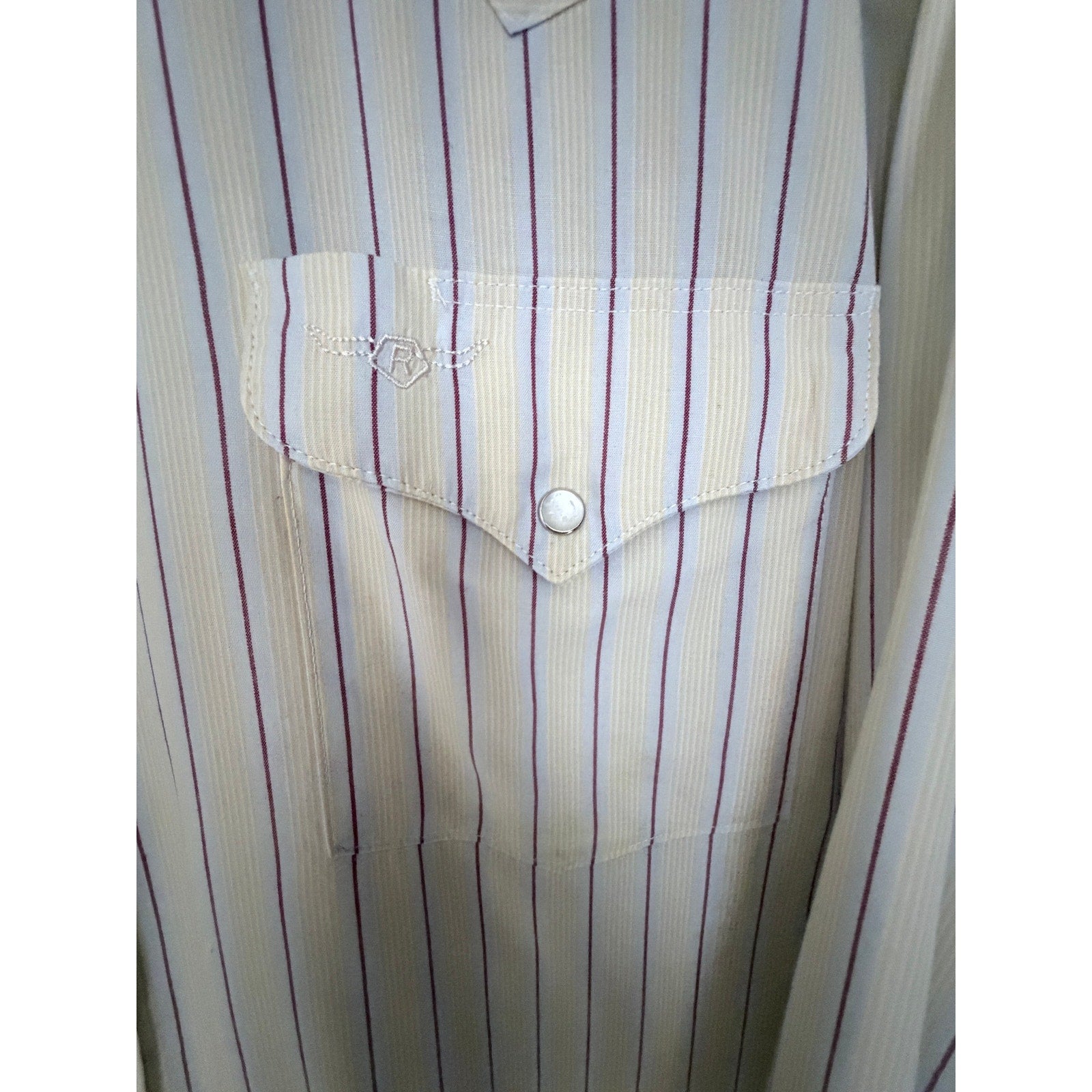 Ruddock Flying R Ranchwear Western Shirt Mens XL White Stripe Pearl Snap USA Made