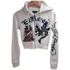 Ed Hardy Women's White Full-Zip Fleece Oversized Hoodie — front view