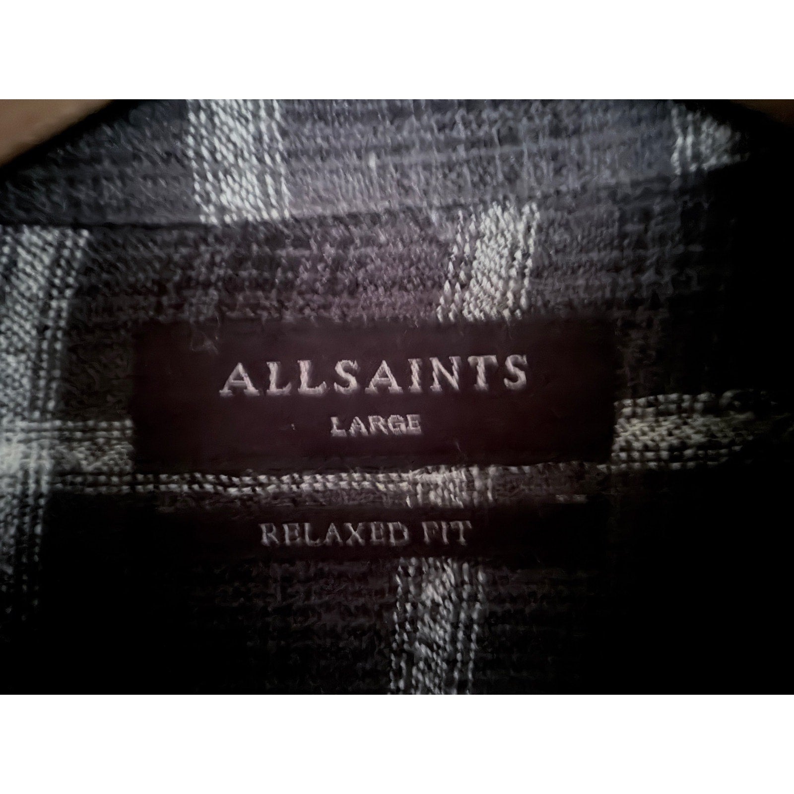 AllSaints Plaid Zip Front Overshirt Jacket Mens Large Black Gray