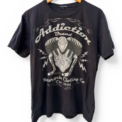 Addiction Brand Motorcycle Graphic T Shirt Mens Large Black Biker Double Sided