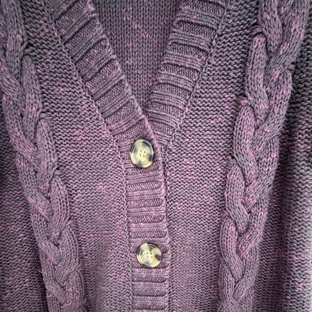 Free People Cable Knit Cardigan Womens Small Purple Chunky Button Front Sweater