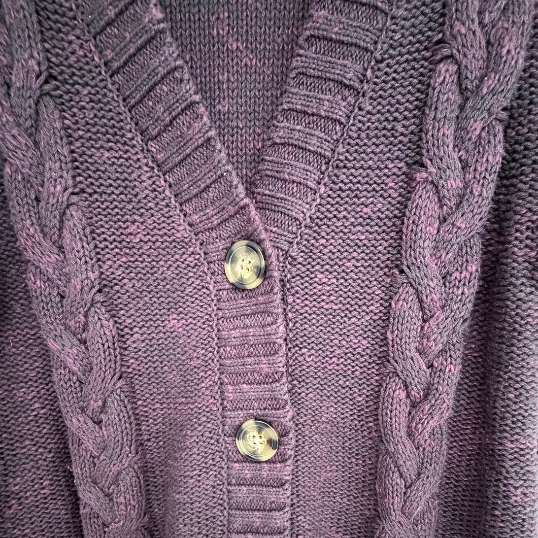 Free People Cable Knit Cardigan Womens Small Purple Chunky Button Front Sweater