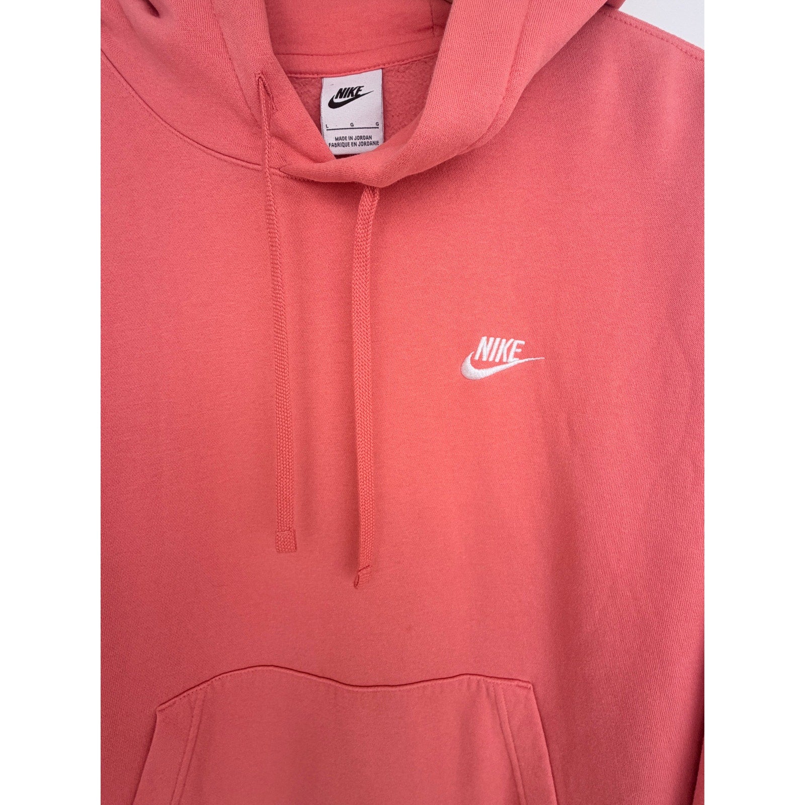 Nike Hoodie Womens Large Coral Pink Pullover Sweatshirt Embroidered Swoosh