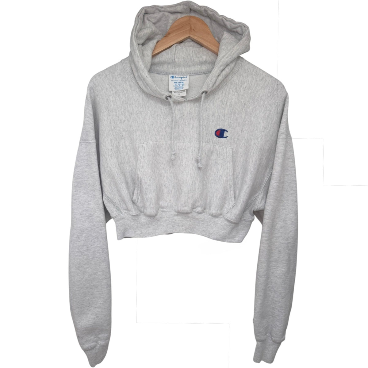 Champion Women's White Reverse Weave Cropped Hoodie Hoodie — front view