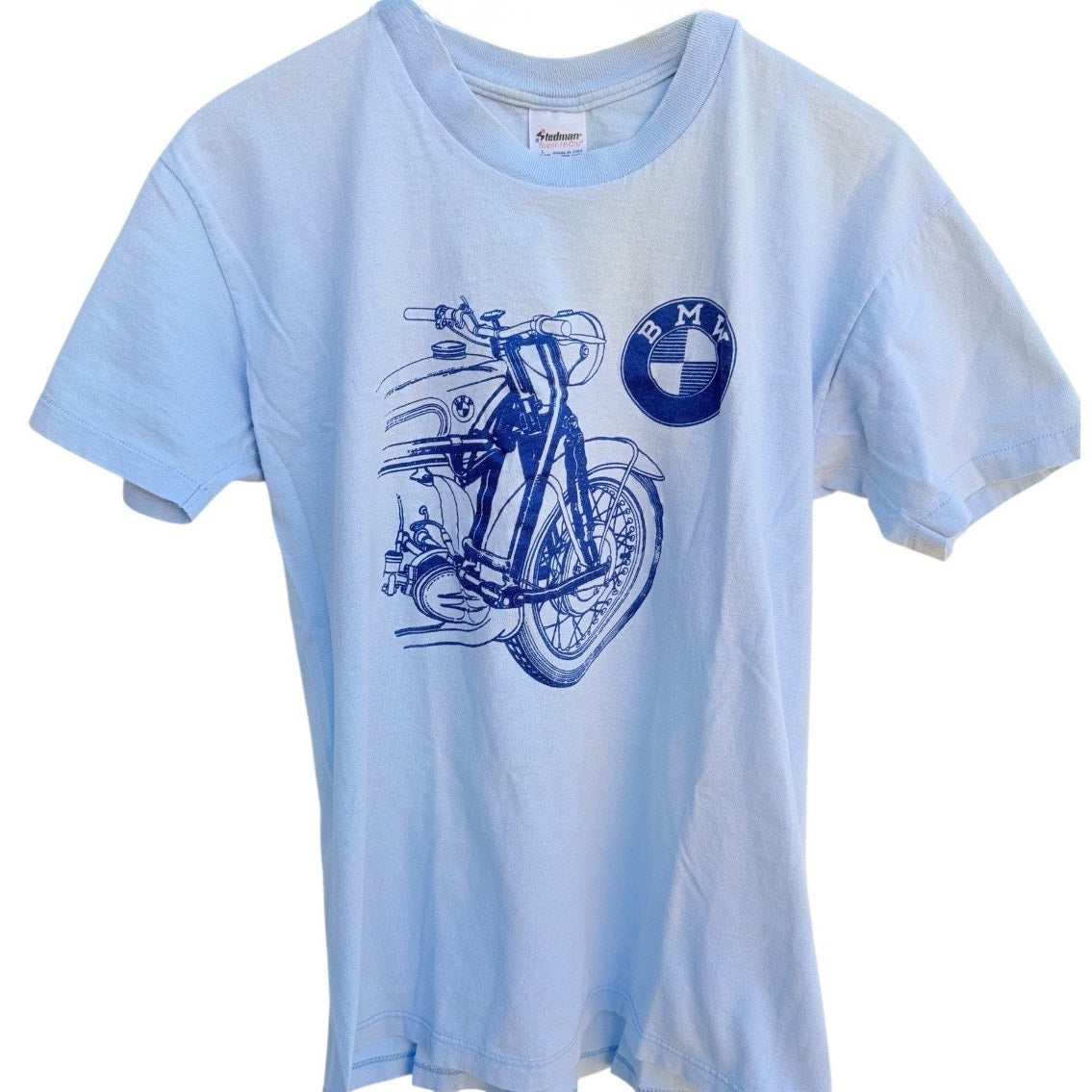 Vintage BMW Motorcycle Graphic T-Shirt Light Blue Made in USA