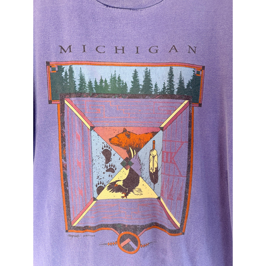 Michigan Graphic T Shirt Mens XL Purple Native American Art Vintage Style