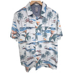 Hurley Hawaiian Shirt Mens Large White Tropical Palm Tree Short Sleeve Button Up