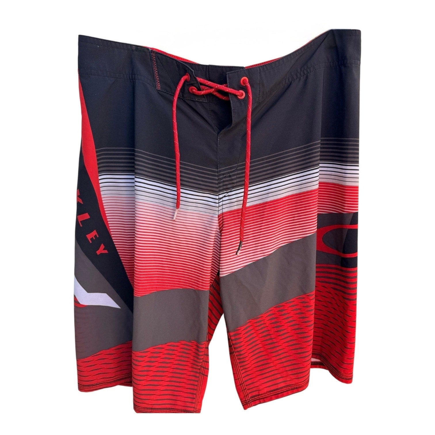 Oakley Red Black Stripe Board Shorts Size 32