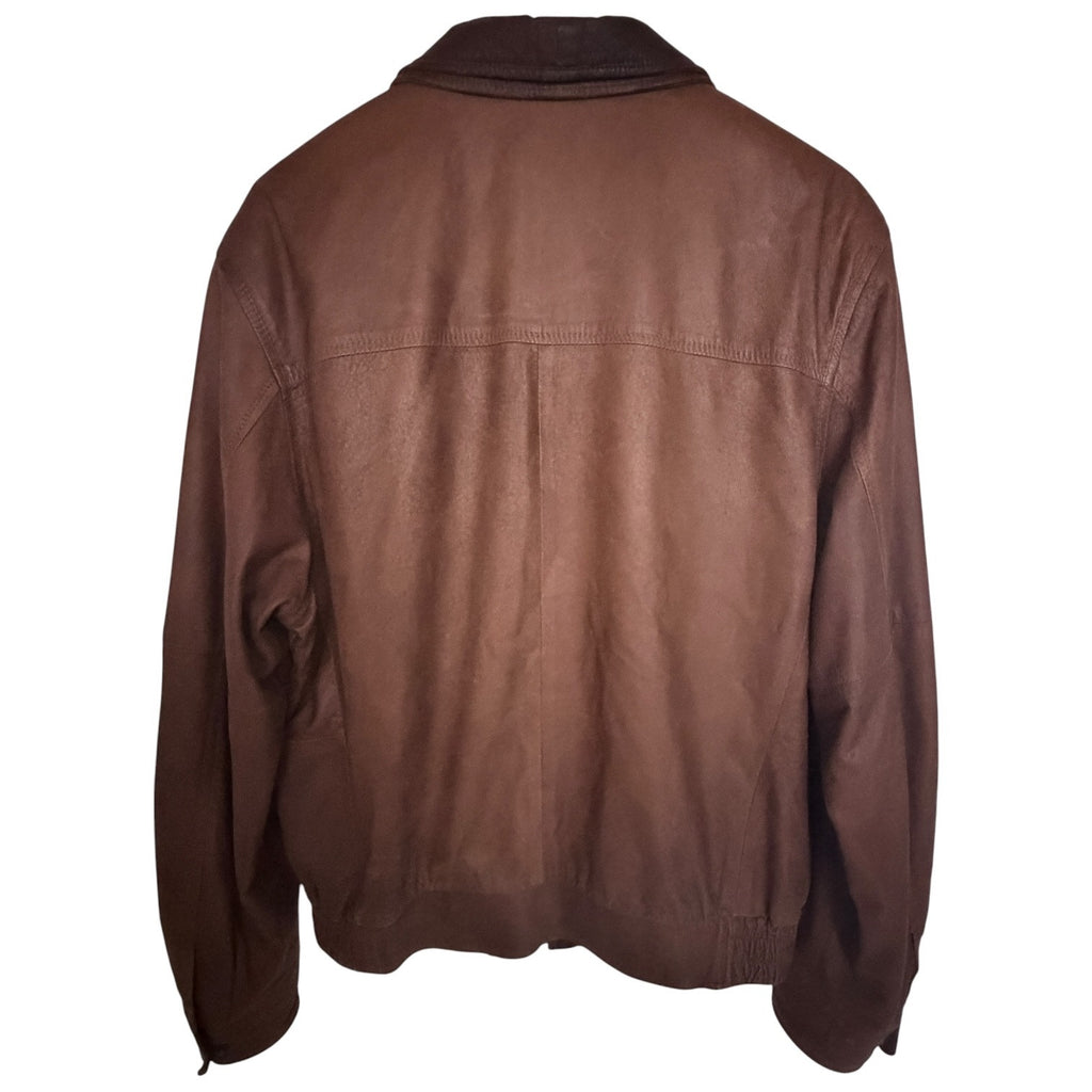 Johnston & Murphy Leather Jacket Mens 40 Brown Full Zip Snap Front Casual Coat