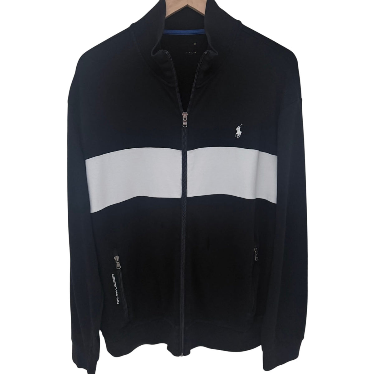 Polo Men's Navy Blue Colorblock Full-Zip Windbreaker Jacket — front view