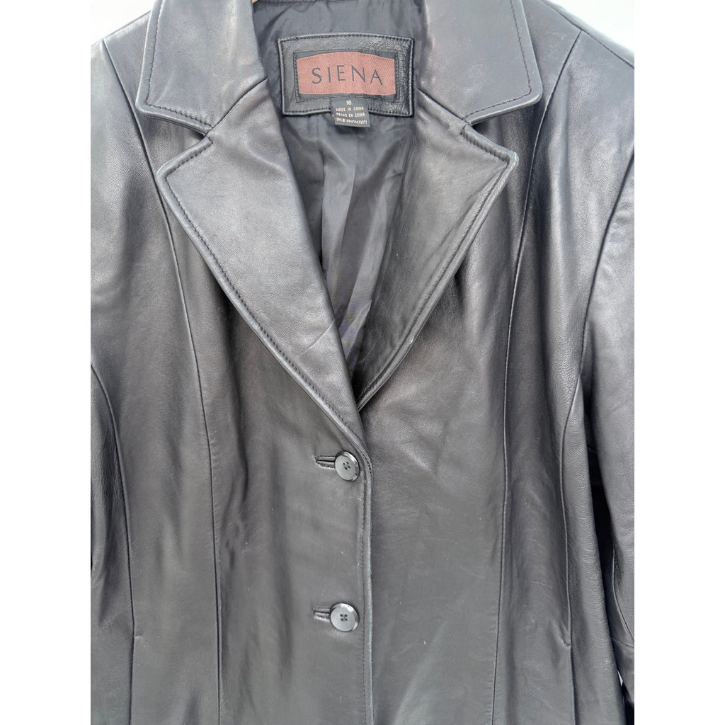 Siena Leather Jacket Womens 16 Black Button Front Coat