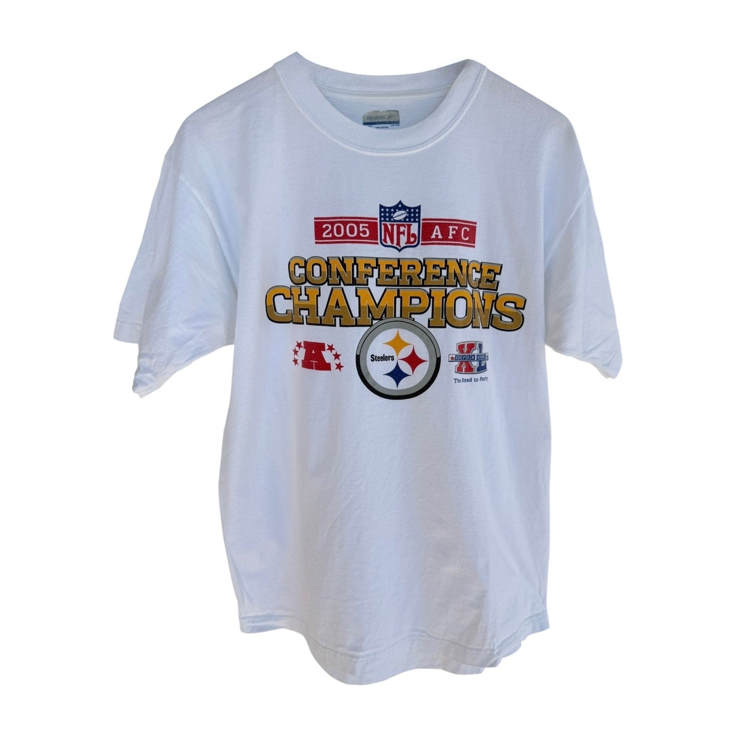 Steelers 2005 AFC Champions T Shirt Mens Large White Reebok NFL Football Graphic