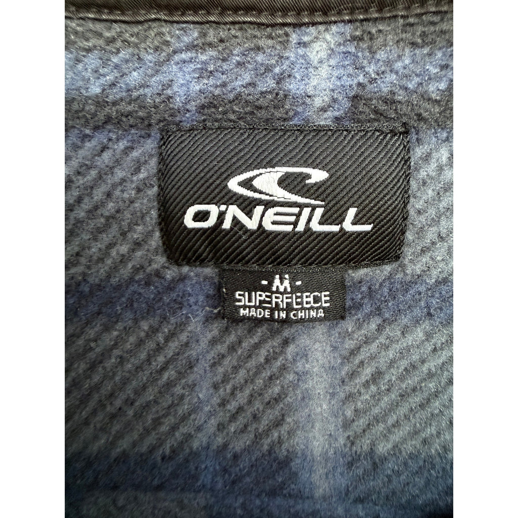 O'Neill Flannel Shirt Mens Medium Gray Black Plaid Button Up Surf Casual