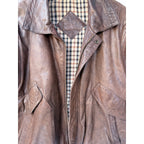 Vintage Leather Jacket Mens XL Brown Distressed Bomber Korea Made Plaid Lined additional view 4