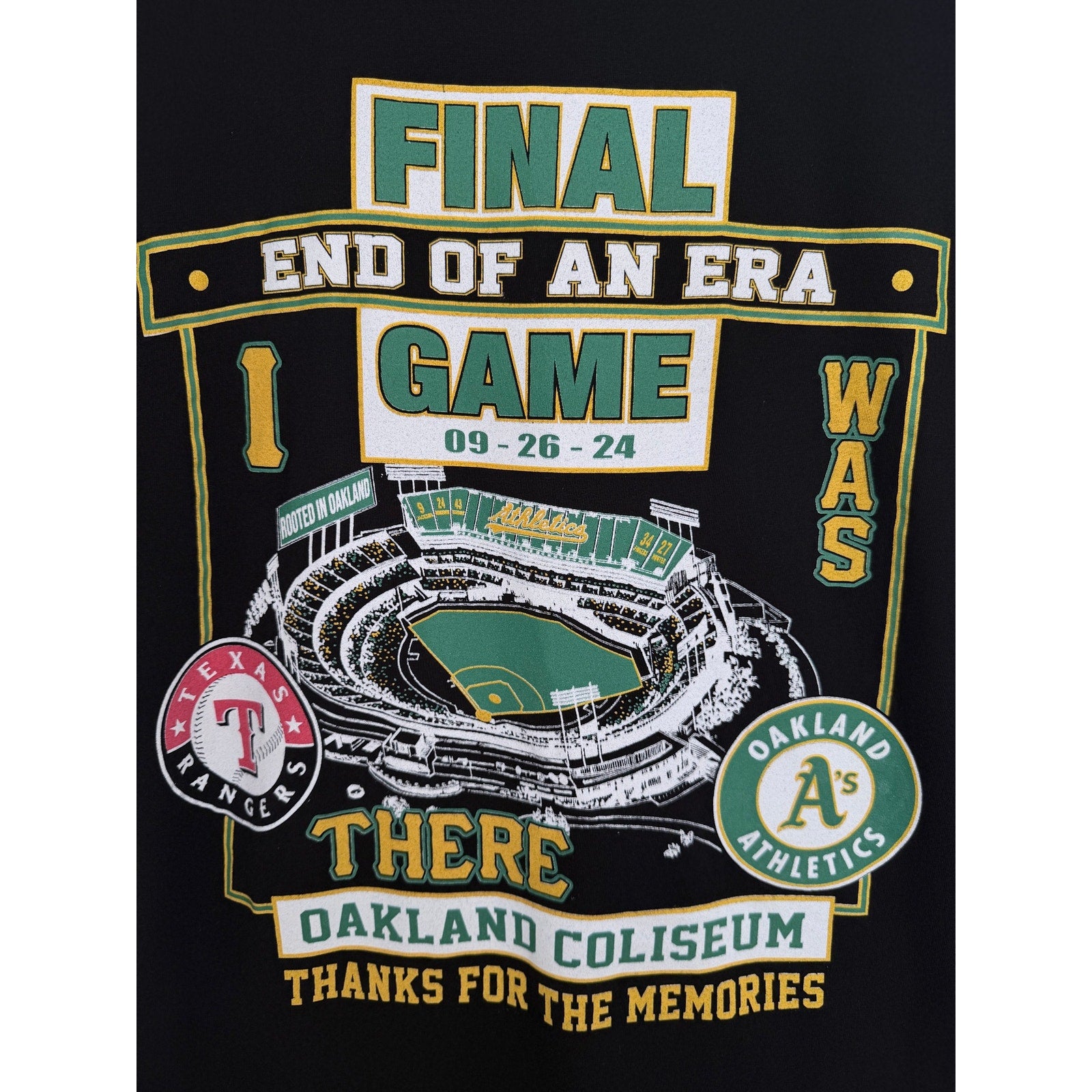 Oakland Athletics Final Game T Shirt Men L Black Last Game Oakland Coliseum 2024