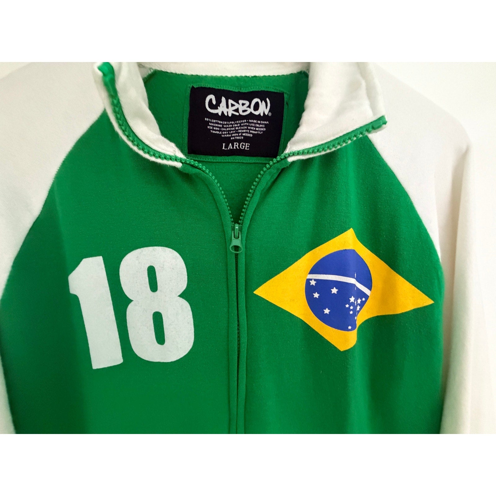 Carbon Brazil Flag Full-Zip Sweatshirt Jacket Large - product photo 4