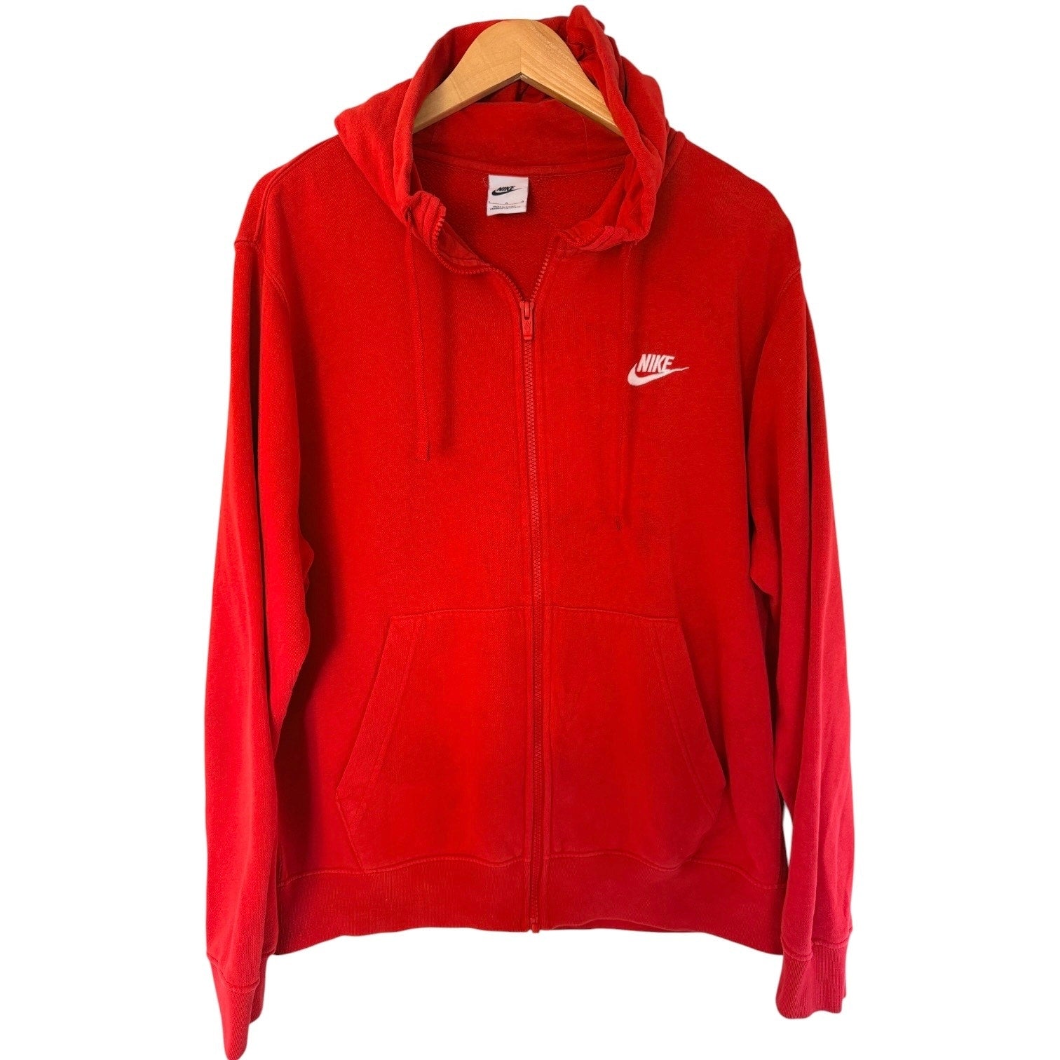 Nike Full Zip Hoodie Mens Large Red Embroidered Swoosh Fleece Sweatshirt