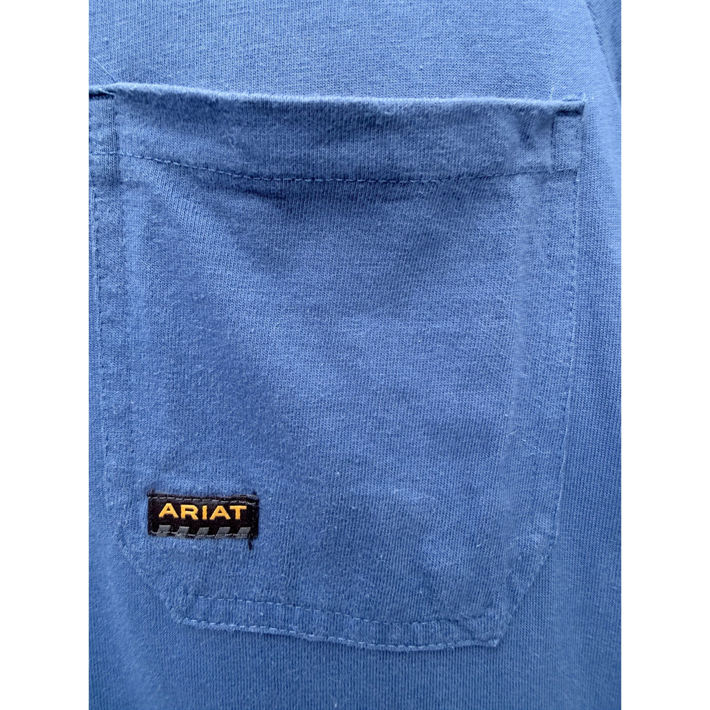 Ariat Rebar Long Sleeve Shirt Mens Medium Blue Workwear Pocket Tee Graphic Back