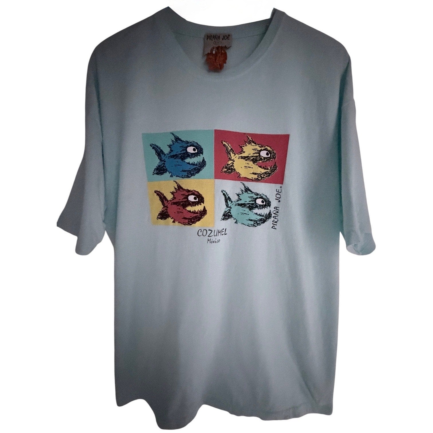 Pirana Joe Cozumel Mexico Fish Graphic T Shirt Mens XL Light Blue