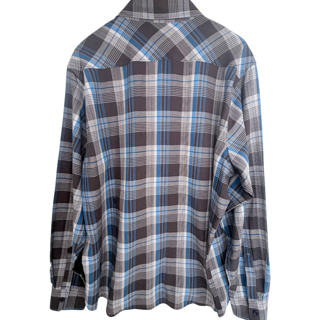 Wrangler Jeans Co Pearl Snap Western Shirt Mens 2XL Gray Blue Plaid Long Sleeve