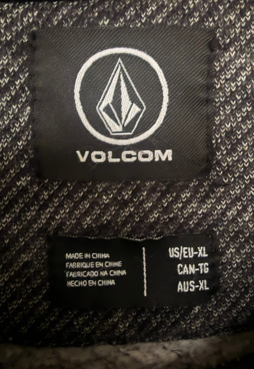 Volcom Men's Gray Fleece Hooded Hoodie — brand label