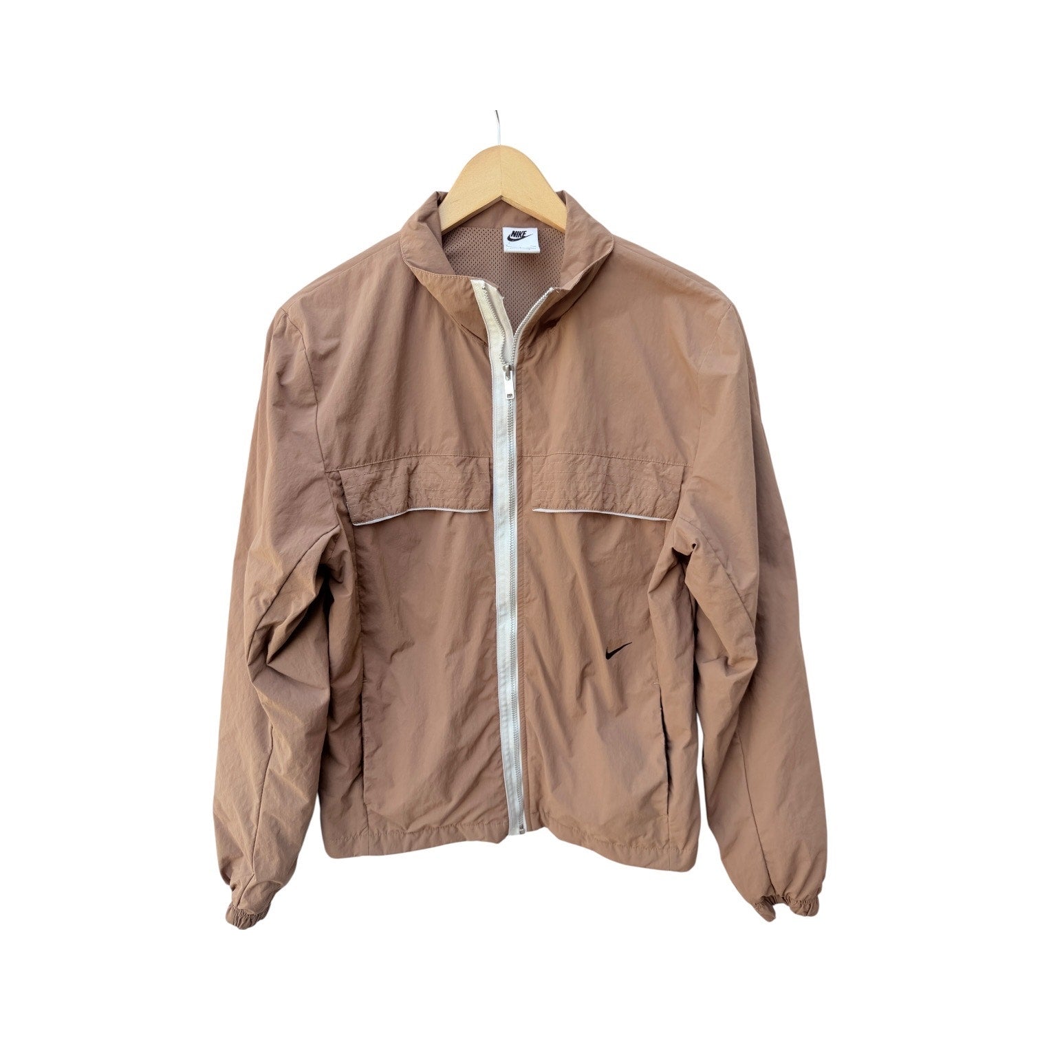 Nike Mens Small Tan Lightweight Zip Jacket Windbreaker Minimal Swooshv