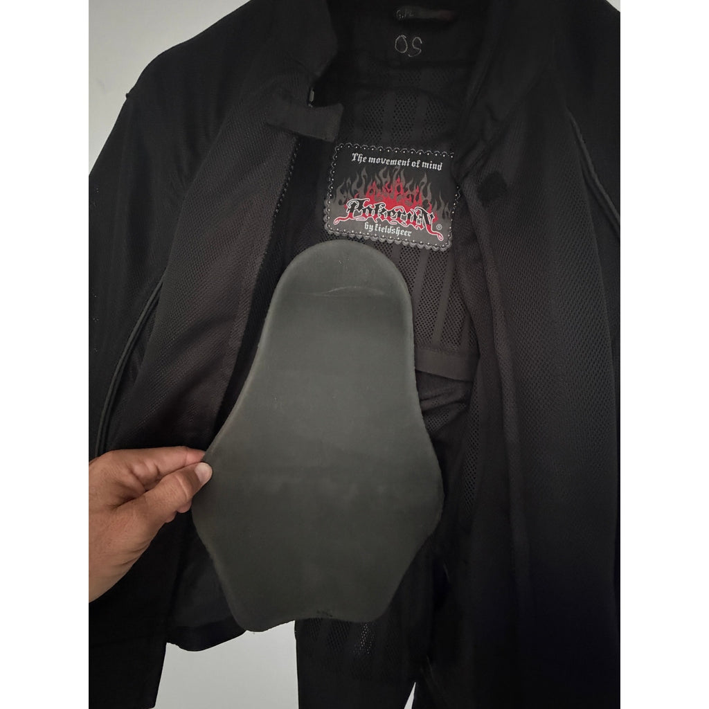 Pokerun Wild Annie Mens L Motorcycle Jacket Black Mesh CE Armor Riding Carbolex