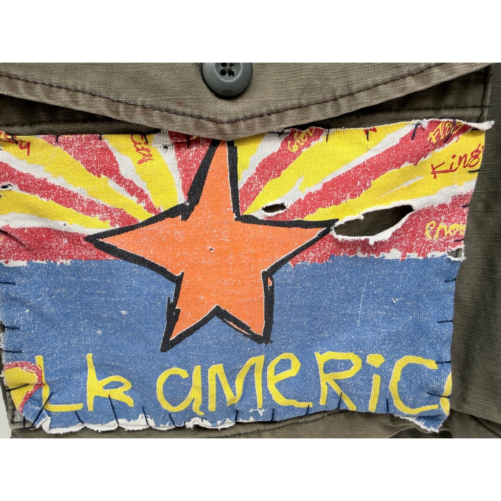 Converse One Star Custom Military Jacket Mens Medium Green Punk Patch Coat