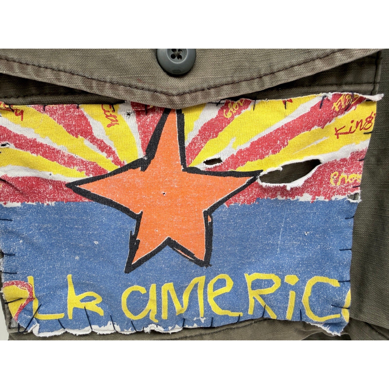 Converse One Star Custom Military Jacket Mens Medium Green Punk Patch Coat