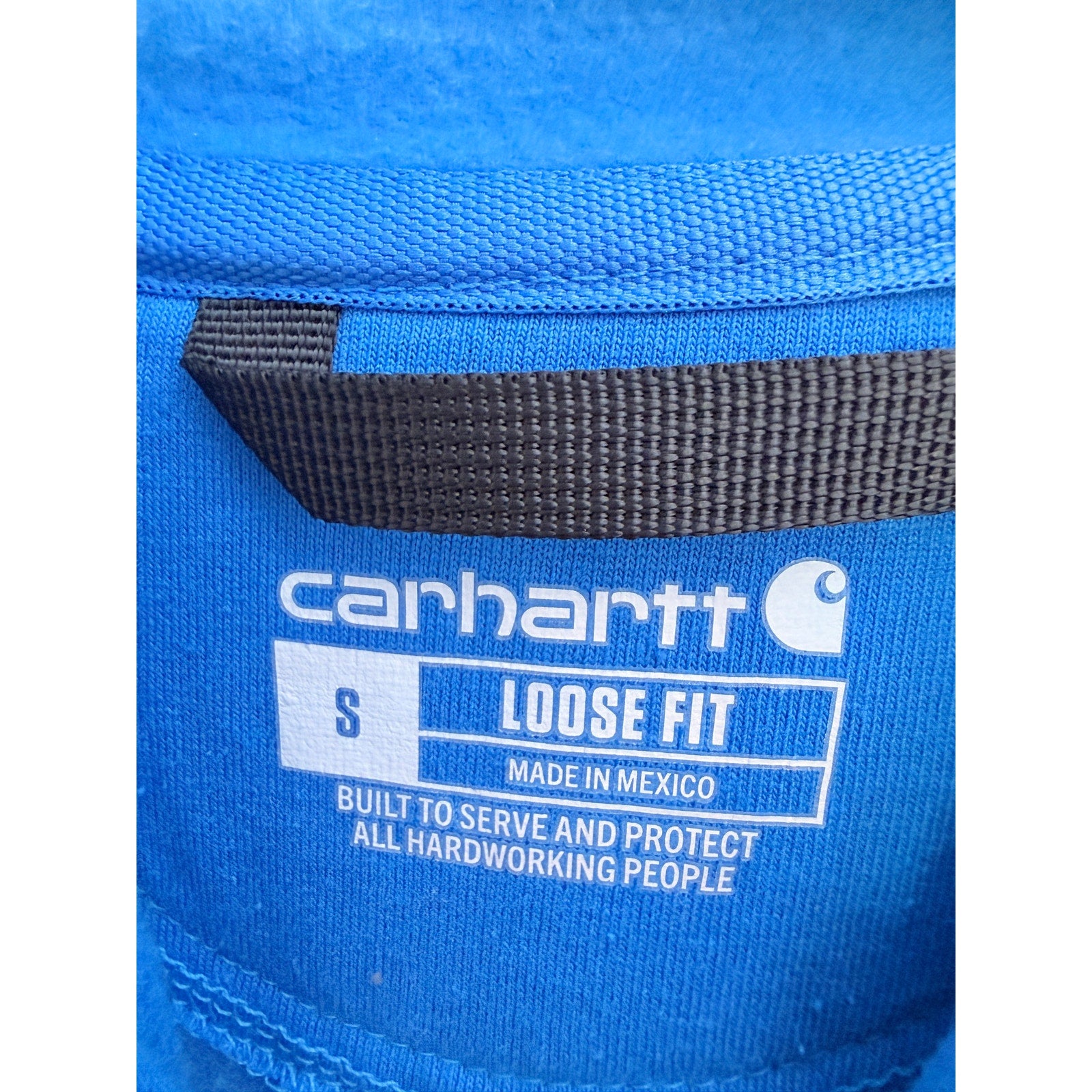 Carhartt Hoodie Mens Small Blue Loose Fit Pullover Workwear Sweatshirt