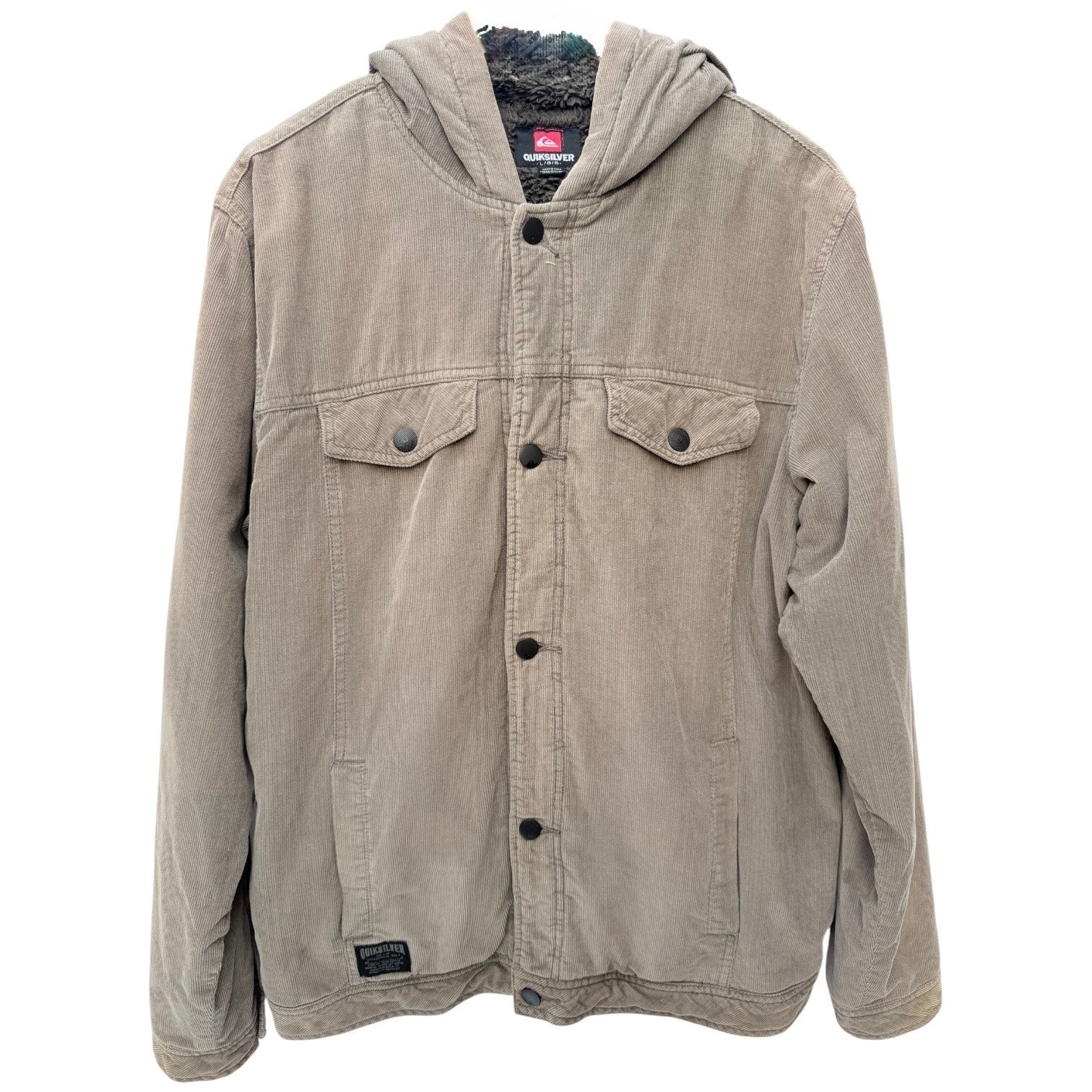 Quiksilver Mens Corduroy Jacket Tan Sherpa Lined Hooded Large