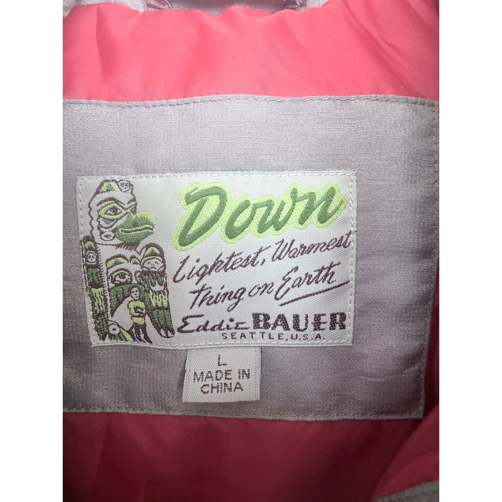 Eddie Bauer Down Puffer Vest Womens Large Gray Hooded Full Zip