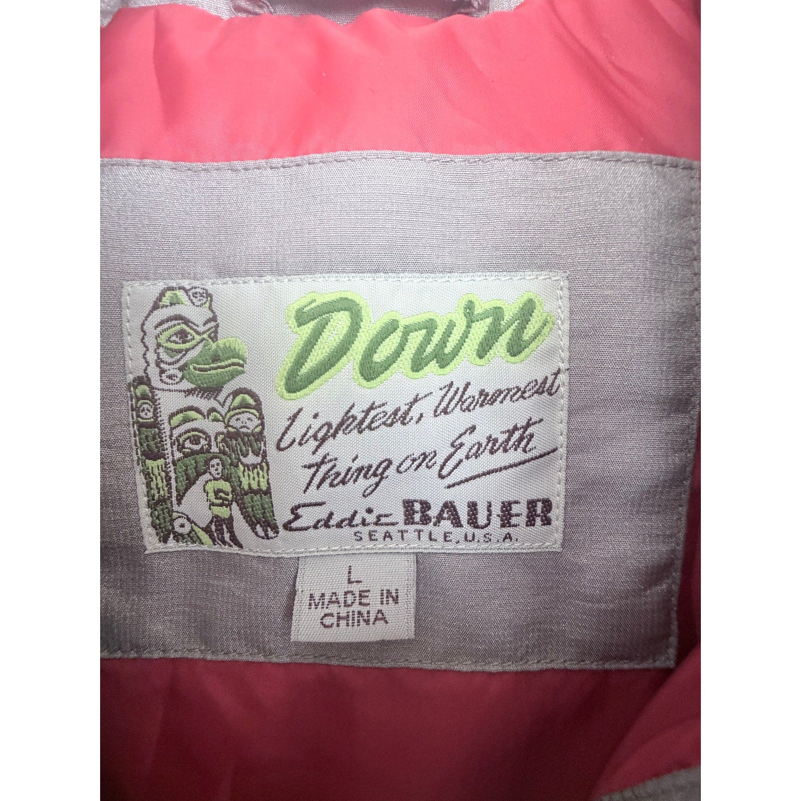 Eddie Bauer Down Puffer Vest Womens Large Gray Hooded Full Zip