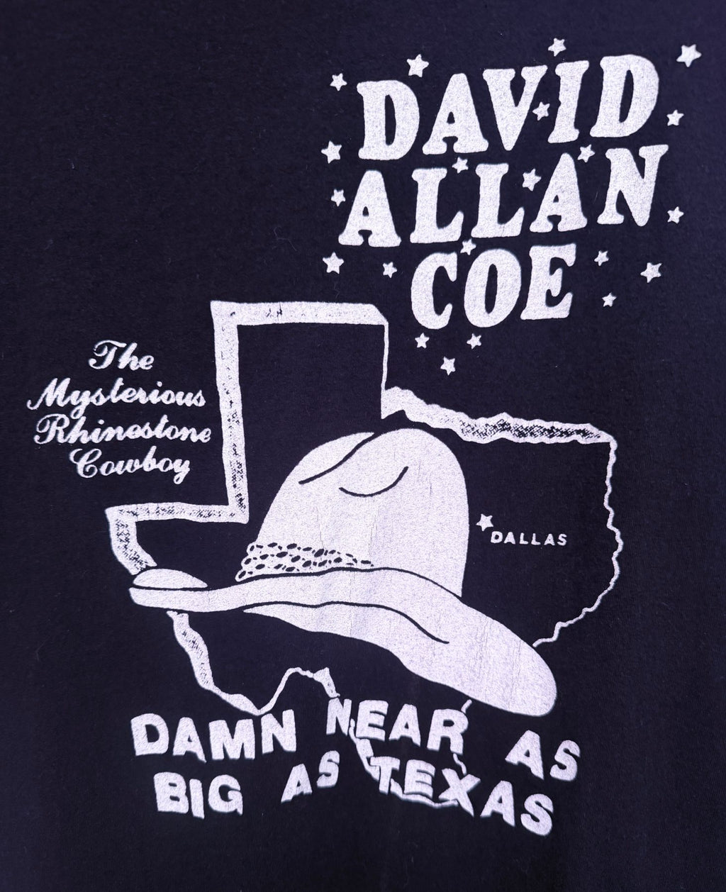 Fruit of the Loom Men's Black David Allan Coe The Mysterious Rhinestone Cowboy Damn Near As Big As Texas T-Shirt — view 4
