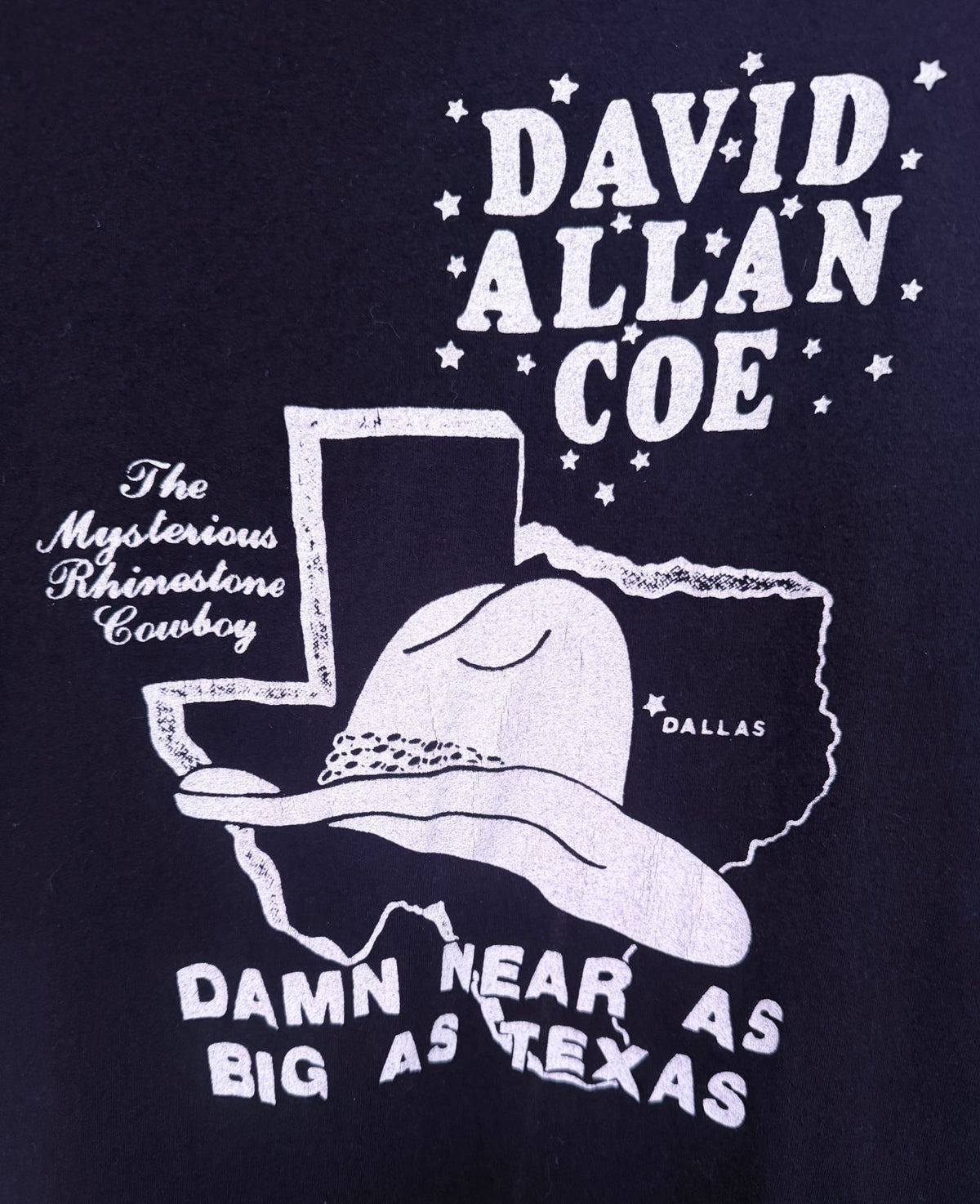 Fruit of the Loom Men's Black David Allan Coe The Mysterious Rhinestone Cowboy Damn Near As Big As Texas T-Shirt — view 4