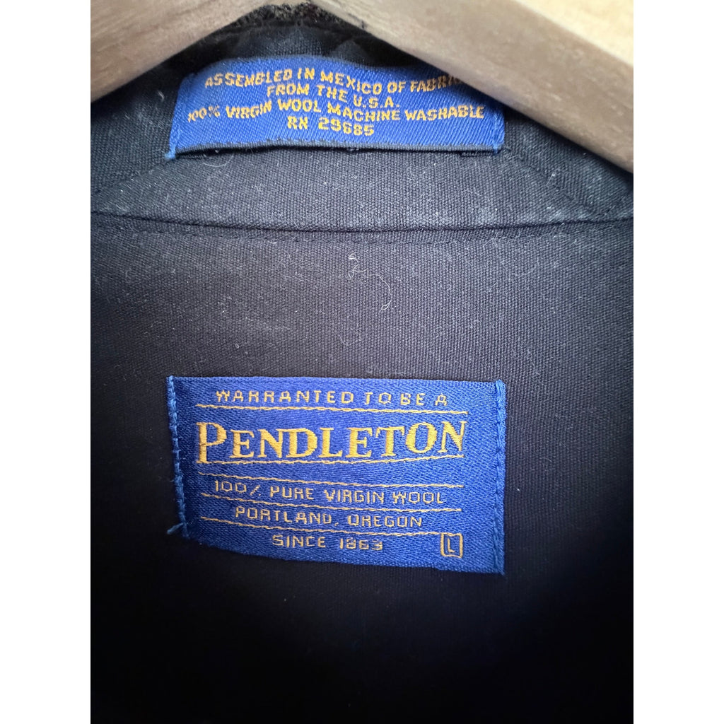 Pendleton Wool Flannel Shirt Mens Large Black Plaid Made In USA
