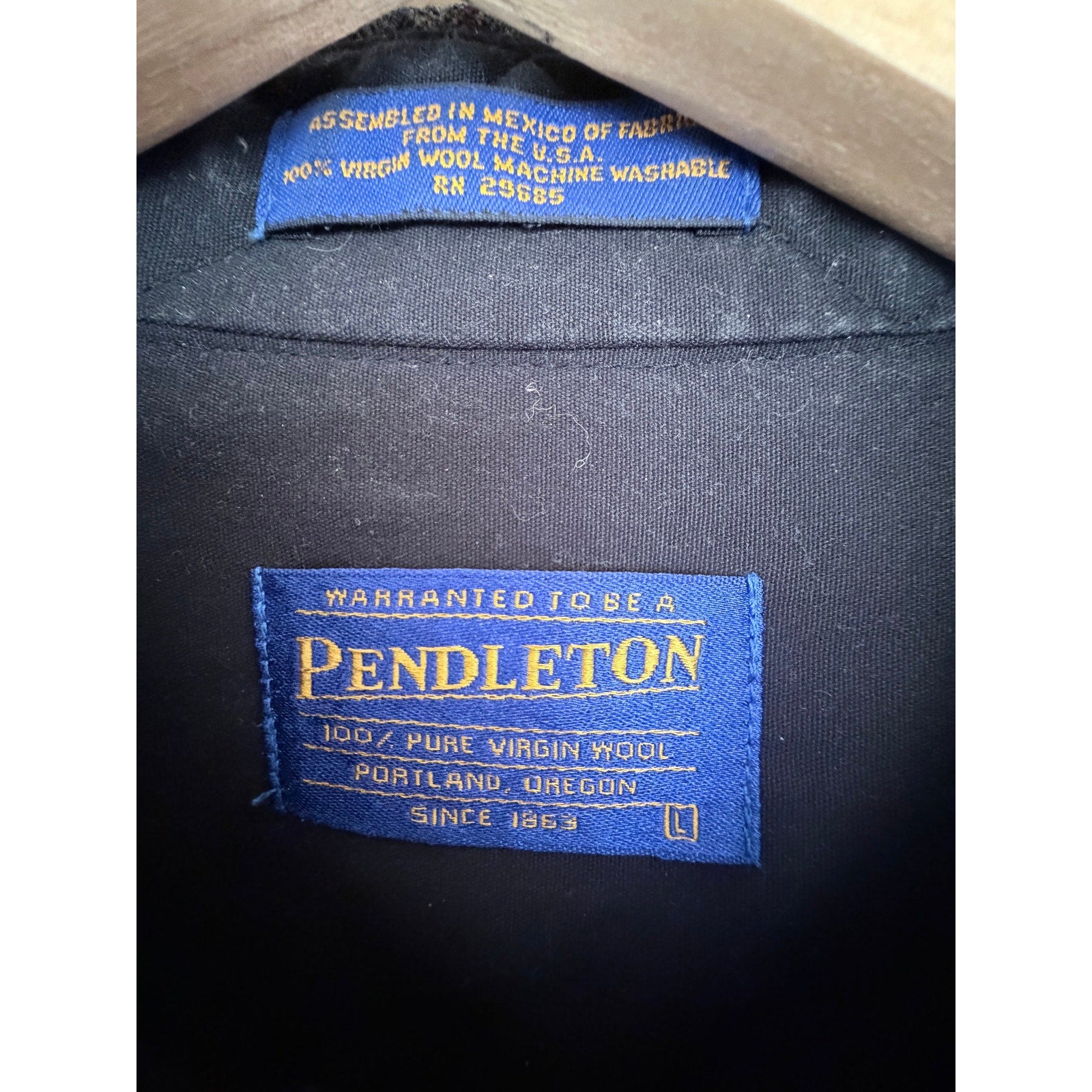Pendleton Wool Flannel Shirt Mens Large Black Plaid Made In USA