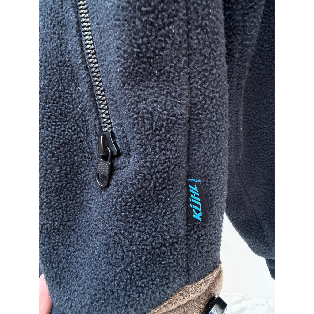 KUHL Sherpa Lined Fleece Jacket Mens Large Black Brown Outdoor Full Zip Coat
