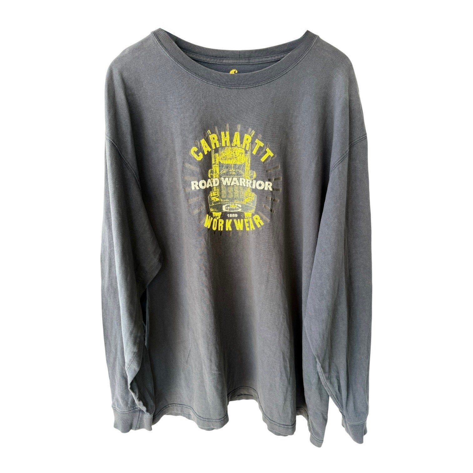 Carhartt Road Warrior Long Sleeve T Shirt Mens 2XL Dark Blue Workwear Graphic